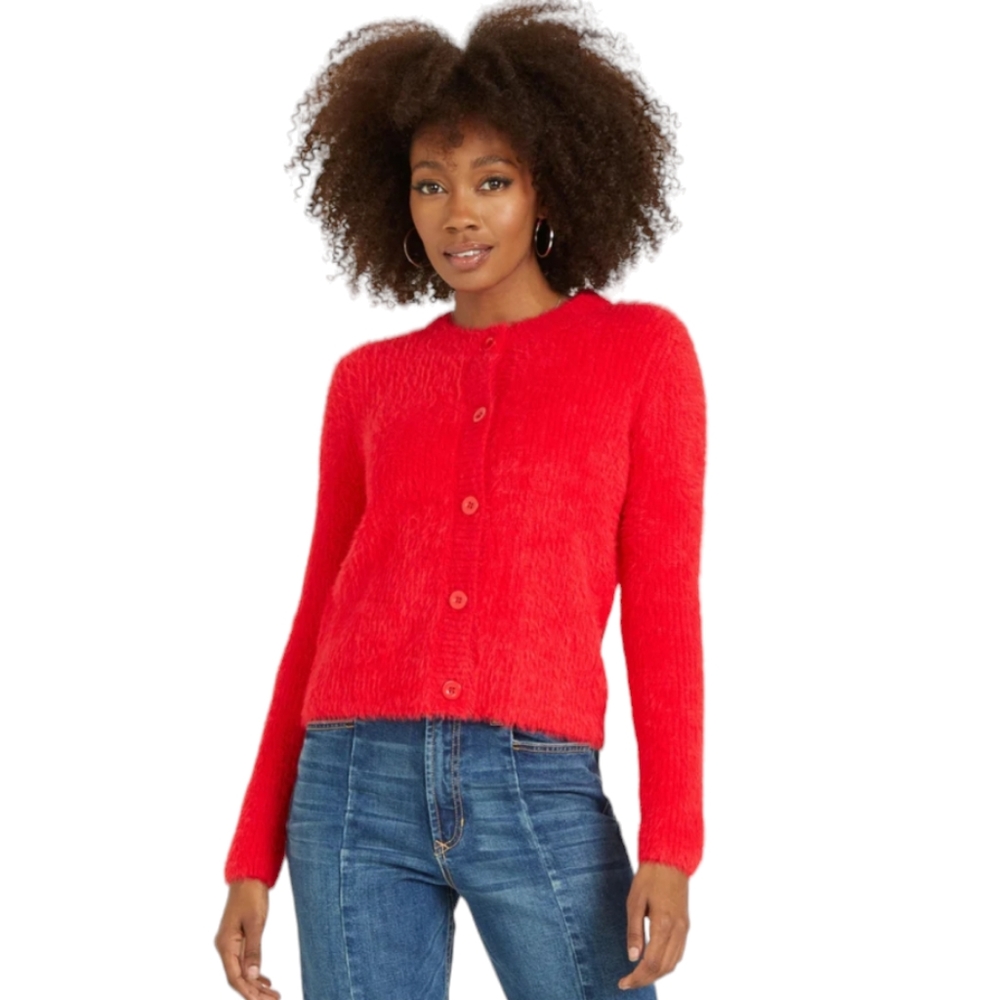 DEAR JOHN Fuzzy MAY Cardigan Sweater Top Red Size S Small